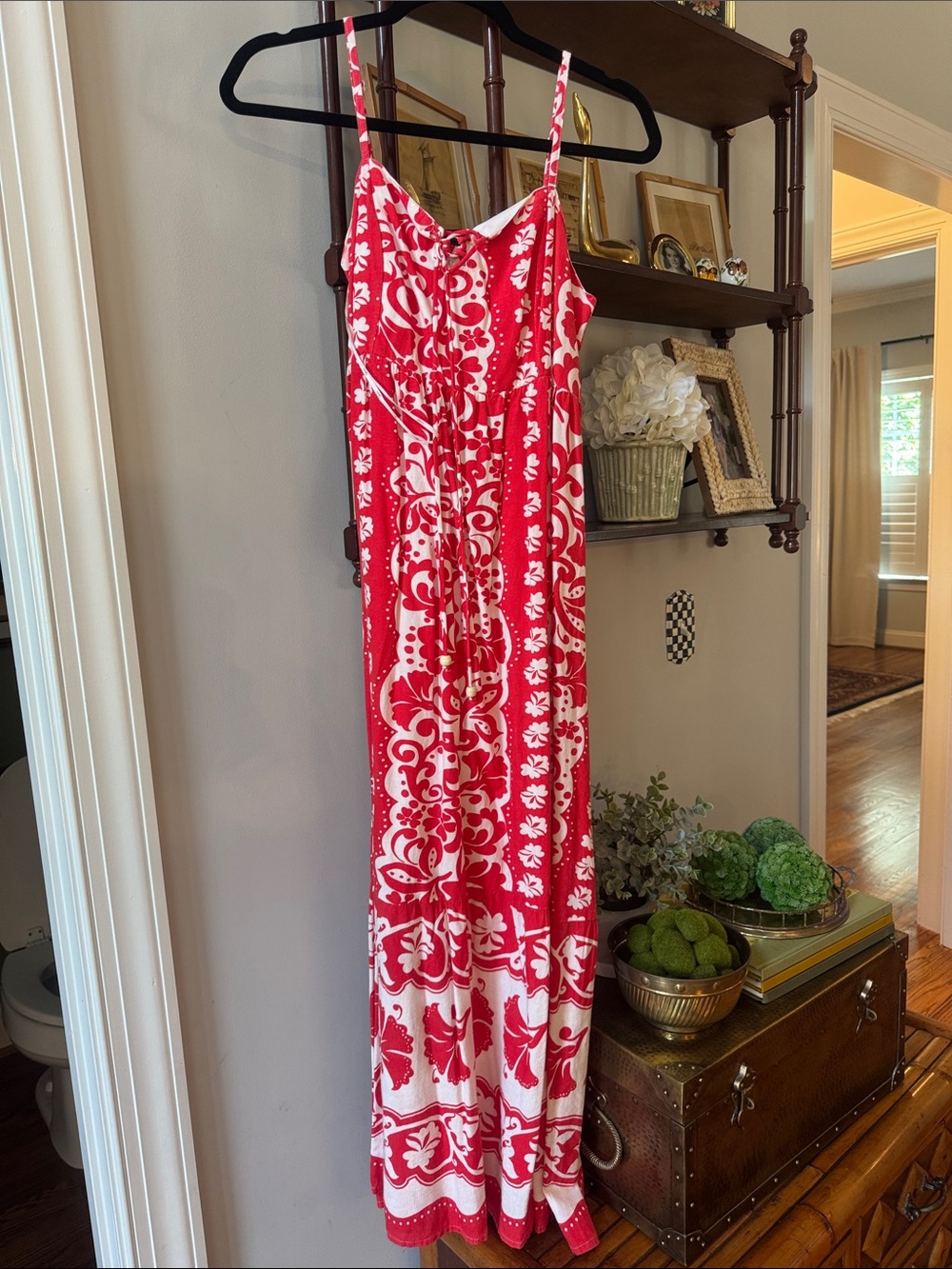 Jopna Red  linen blend Smocked Maxi Dress
